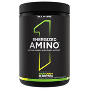 Rule 1 Energized Amino bottle label showing energy and recovery ingredients