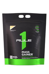 Rule1 Mass Gainer packaging highlighting calories and protein for bulk goals.