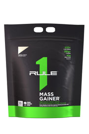 Rule1 Mass Gainer tub front showing high calorie formula for mass gains