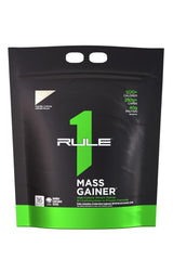 Rule1 Mass Gainer tub front showing high calorie formula for mass gains