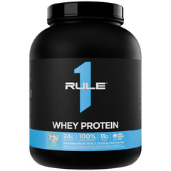 Rule 1 Whey Protein bottle-front shows premium protein for daily workouts