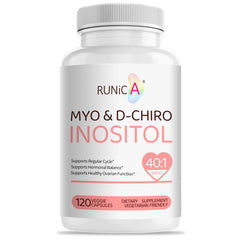RUNICA myo-inositol 40:1 bottle close-up supports hormone balance naturally.