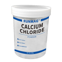 RUNMAG Calcium chloride powder in a 300g container; pure ingredient ready for culinary use.
