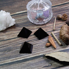 Runyangshi Black Obsidian Pyramid closeup texture emphasizing natural facets