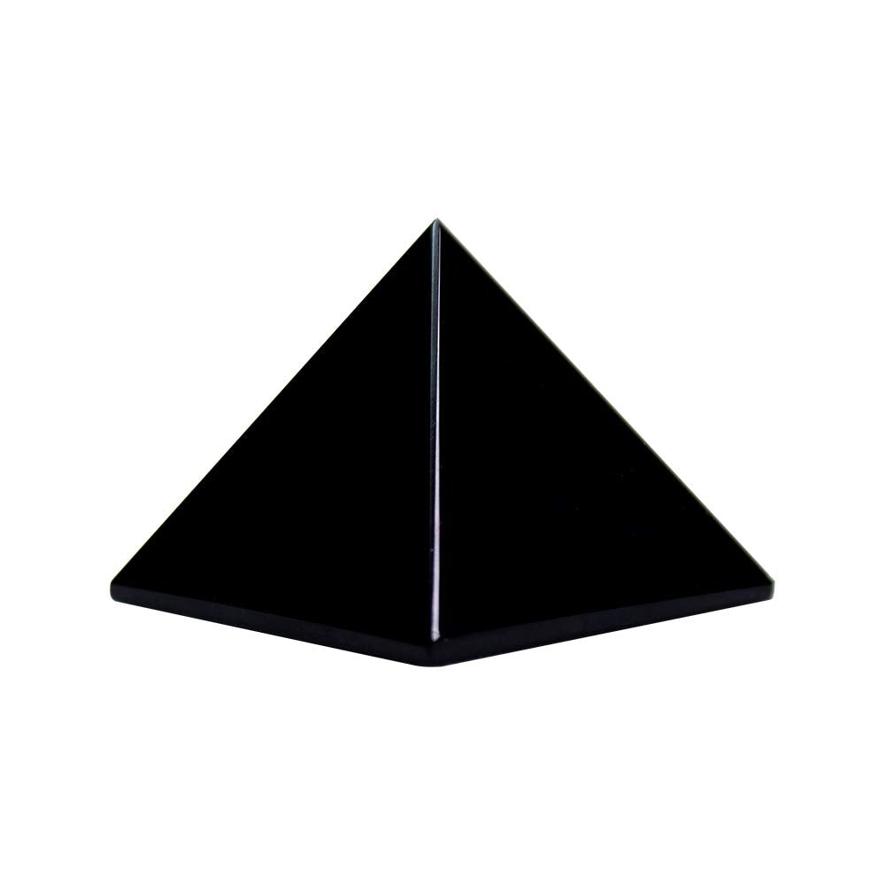 Runyangshi Black Obsidian Pyramid top view showing a glossy surface for calm ambiance
