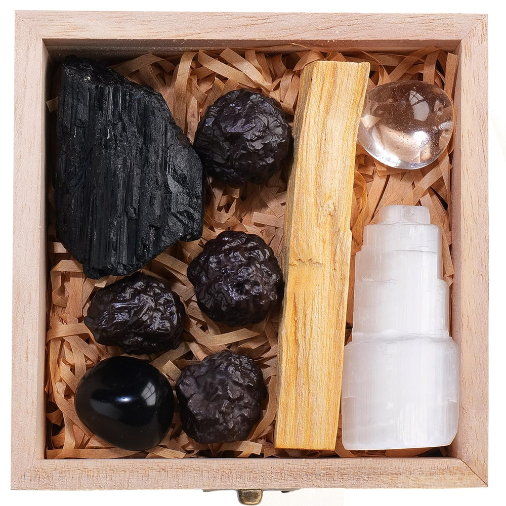 Runyangshi healing crystals set Black Tourmaline stone for protective energy cleansing at home