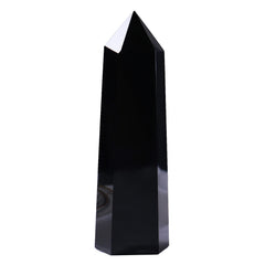 Runyangshi obsidian wand tower with six facets suitable for focused energy work.