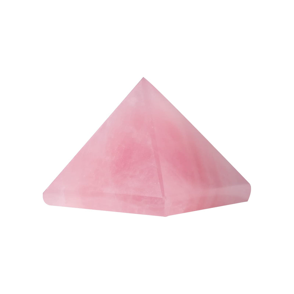 Runyangshi rose quartz pyramid close-up showing natural color for calm energy.