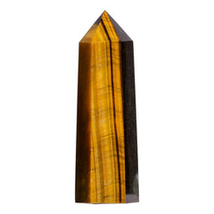 Runyangshi Tiger's Eye wand close-up with warm banded colors for calming energy