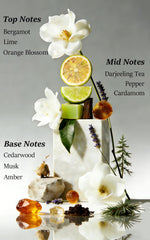 Rusopobe bergamot-orange blossom top notes visual highlighting citrus freshness