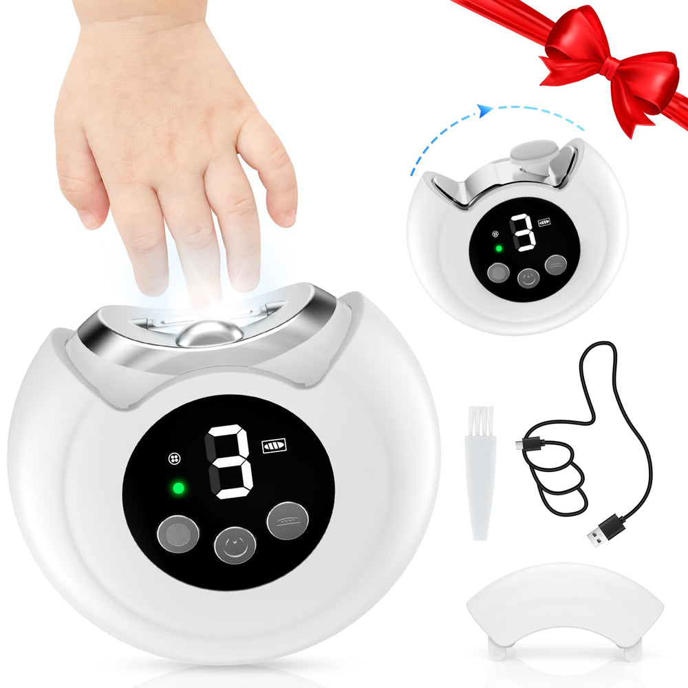 RVDU 2-in-1 electric nail clipper front view shows smooth trimming for all ages.