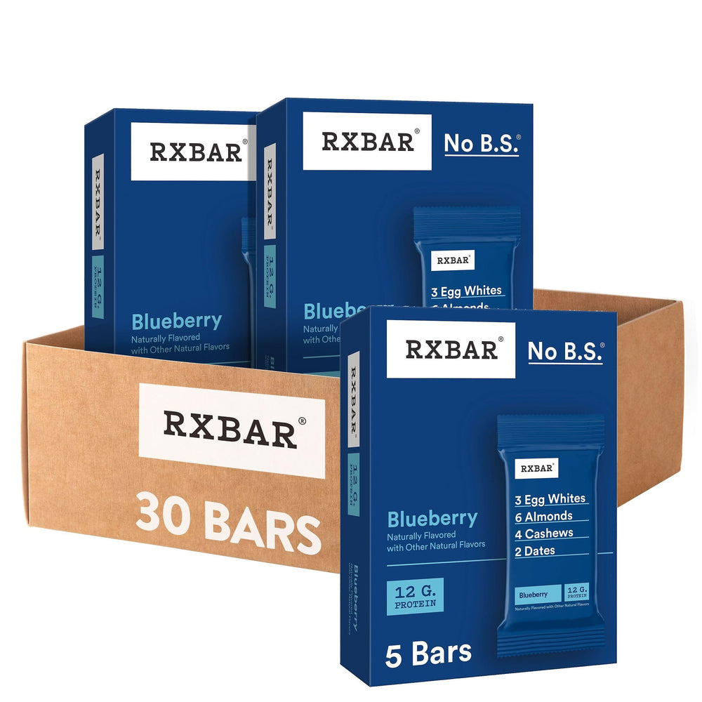 RXBAR Blueberry bar close-up showing real ingredients and 12g protein