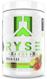 RYSE BCAA EAA Powder front bottle in Strawberry Pineapple for workout support.