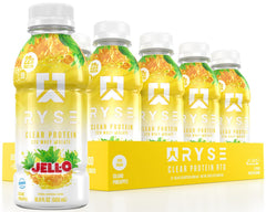 RYSE Clear Protein Drink Jell-O Island Pineapple bottle front for convenient ready-to-drink protein