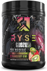 RYSE Godzilla pre-workout label in Strawberry Kiwi boosts training energy