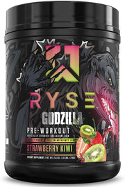 RYSE Godzilla pre-workout label in Strawberry Kiwi boosts training energy
