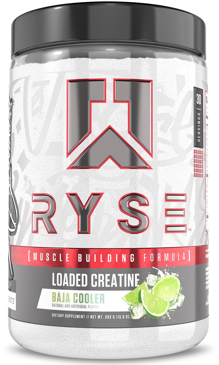 RYSE Loaded Creatine bottle front shows the brand and strength-focused formula.