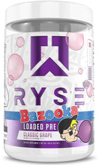 RYSE Loaded Bazooka Grape tub front for daily pre-workout energy and focus.