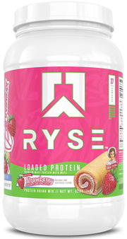 RYSE Loaded Protein tub front with Little Debbie flavor for workouts.