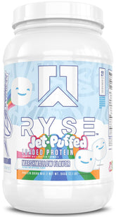 RYSE Loaded Protein Powder bottle showing marshmallow flavor for muscle recovery