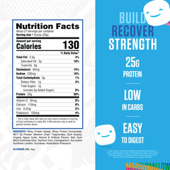 RYSE Loaded powder scoop displays jet-puffed marshmallow serving for quick protein intake