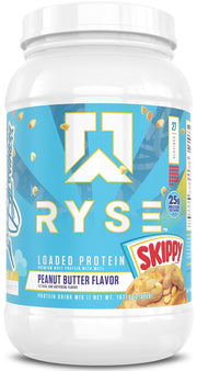 RYSE Loaded Protein Powder tub with Skippy flavor for post-workout shakes.