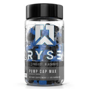 RYSE Project Blackout Pump Cap Max label closeup highlighting stimulant-free support