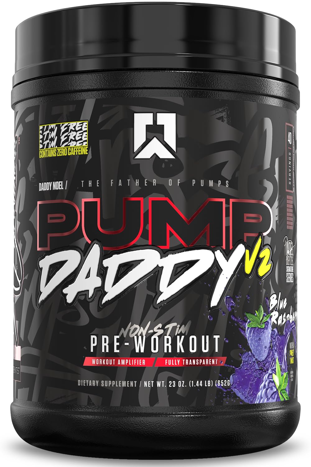 RYSE Pump Daddy V2 bottle front highlighting stimulant-free pump formula