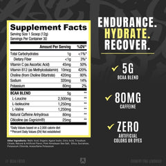 RYSE Up BCAA Focus Country Time Lemonade scoop beside glass shows mixability and flavor.