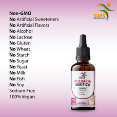 SMSHEALTHPRODUCTS.com Pueraria Mirifica Drops pour action over a glass.