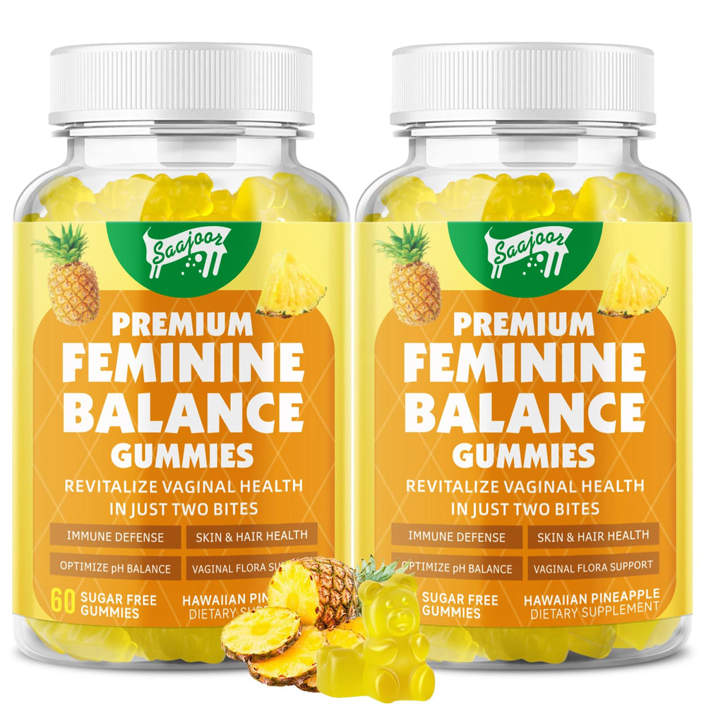 Saajoor Premium Feminine Balance Gummies bottle front for on-the-go care.