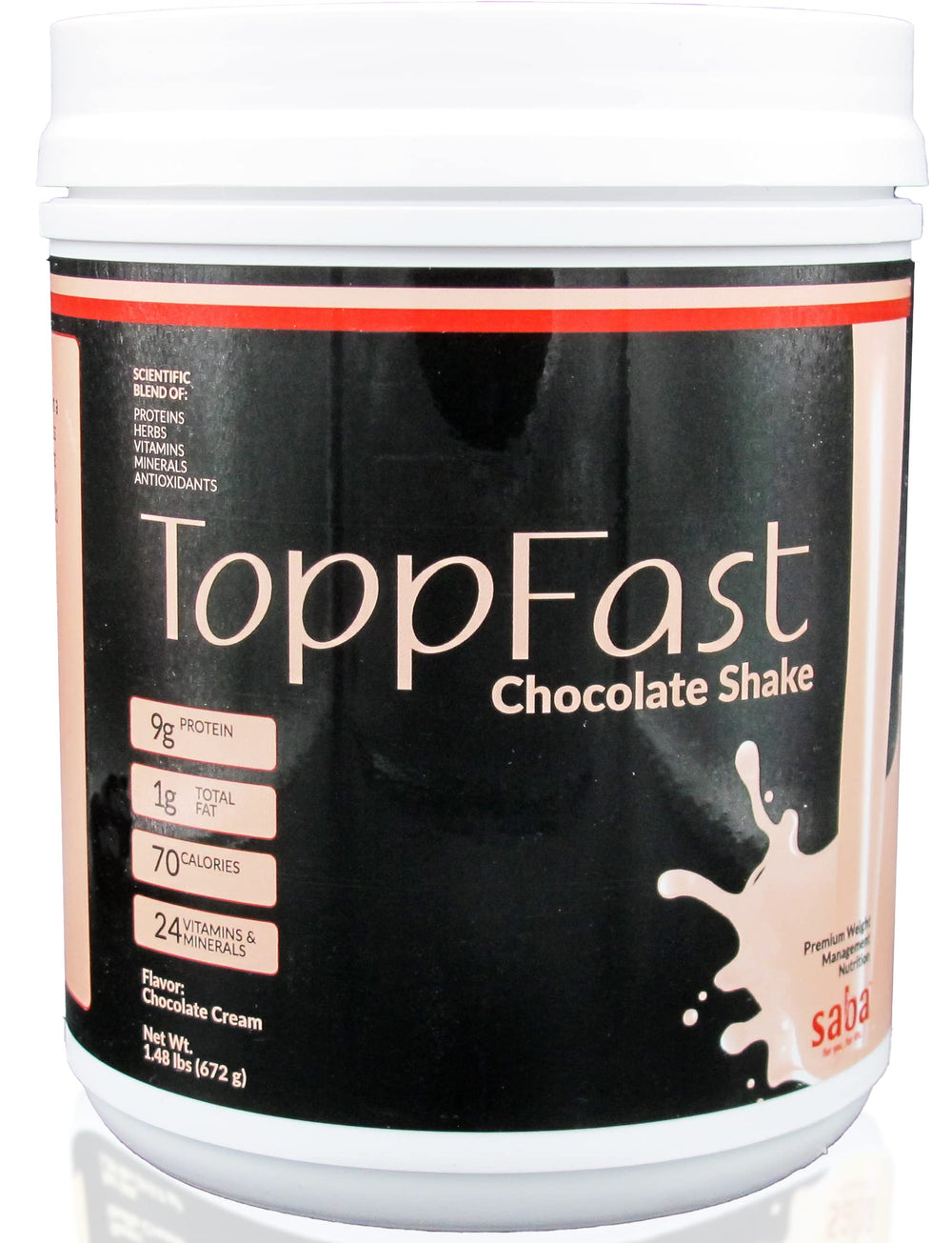 Saba ToppFast transparent-label bottle shows full ingredient disclosure for confidence.