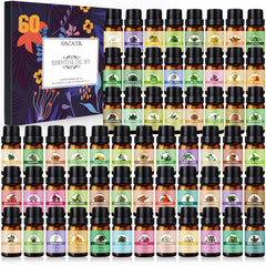 SACATR essential oil set 60-bottles on shelf, great for DIY diffusion