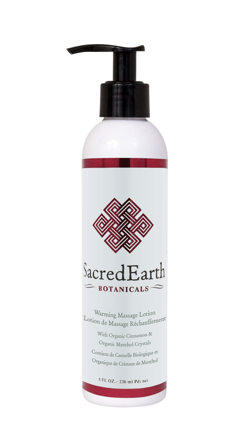 Sacred Earth Botanicals warming lotion bottle pour delivers a smooth, warming massage experience.