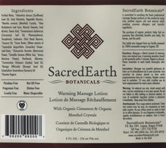 Sacred Earth Botanicals warming lotion hand-application enables targeted warmth during sessions.