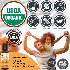 Sacred Eats citrus flavor drops with orange and lemon oils for pleasant taste.