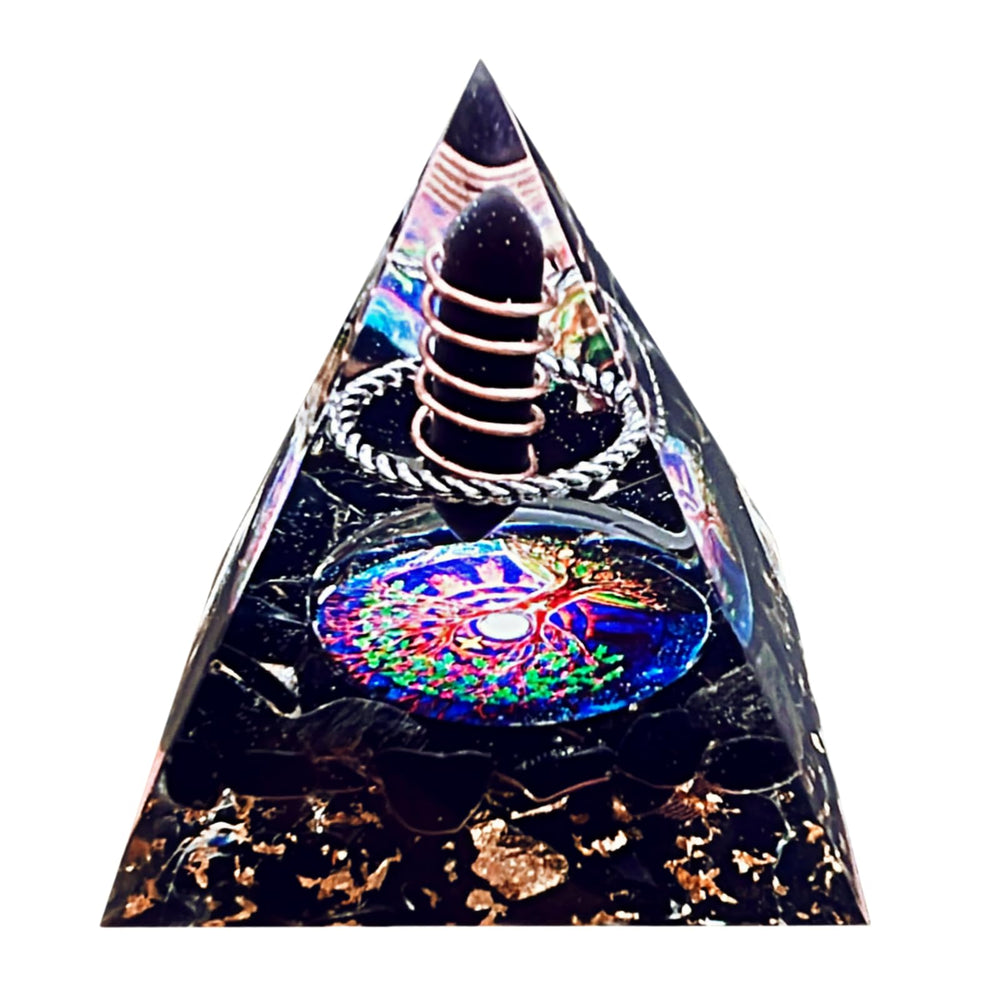 Saefheled Crystal Column Orgonite Pyramid front view for calm energy and focus