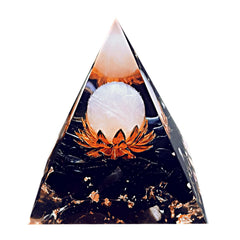 Saefheled Flower of Life orgonite pyramid with pink crystal promotes meditation calm