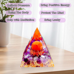Saefheled handcrafted orgonite pyramid offers spiritual focus and calm through natural crystals