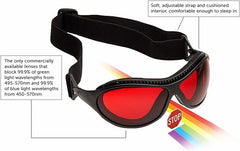 SafetyBlue blocks red light with advanced lenses for calmer evenings.