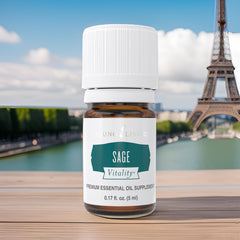 Young Living Sage Vitality aroma fills the room via diffuser for refreshing ambiance.