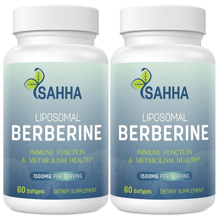 Sahha Liposomal Berberine 1500mg bottle front with high bioavailability emphasis