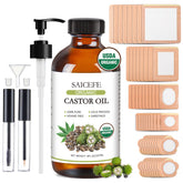 Saicefe castor oil bottle in amber glass preserves freshness for long-lasting use.