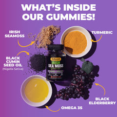 Sakoon Nutrition sea moss gummies packaging emphasizes non-GMO halal vegan attributes