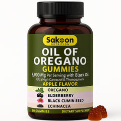 Sakoon Nutrition Oil of Oregano Gummies bottle close-up for convenient daily immune support.