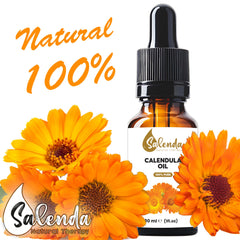 Salenda Calendula Oil dropper pouring to showcase easy dispensing for diluting essential oils