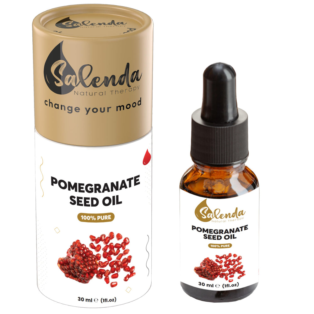 Salenda Pomegranate Seed Oil bottle delivering pure hydration for daily skincare.