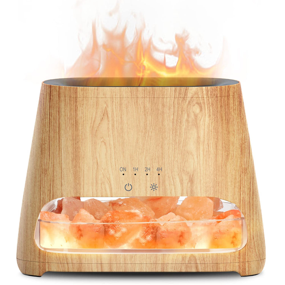 SALKING 2-in-1 diffuser and salt lamp in wooden grain creates warm ambience.