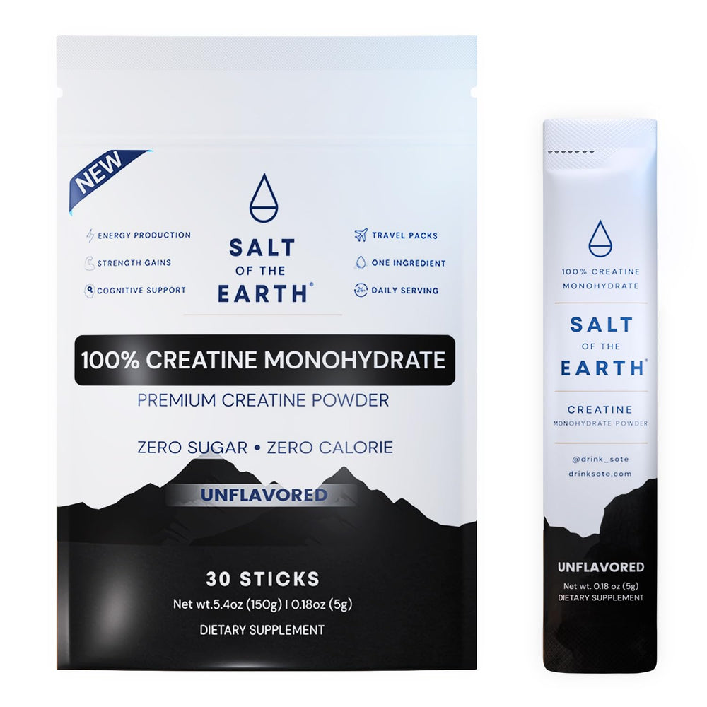 Salt of the Earth Creatine bottle shown for lean muscle support.