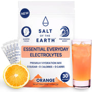 Salt of the Earth orange electrolyte packet close-up for keto hydration.